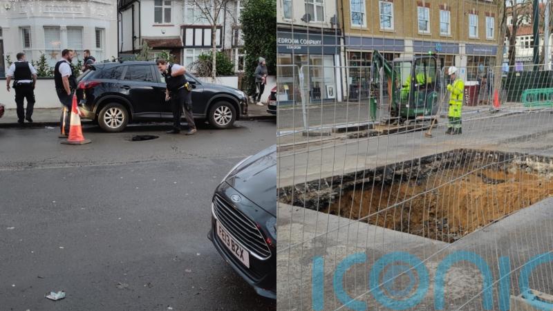 Sinkhole closes road in Teddington