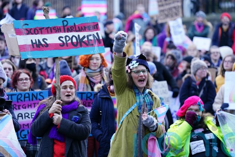 Trans community and supporters stage protest outside Scotland Office