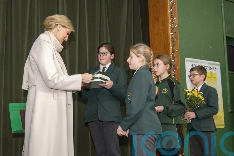 Countess of Wessex receives birthday cake on school visit