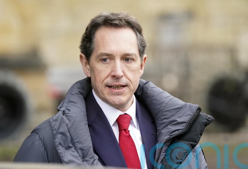 Bertie Carvel and Lydia Leonard seen filming The Crown at Winchester Cathedral