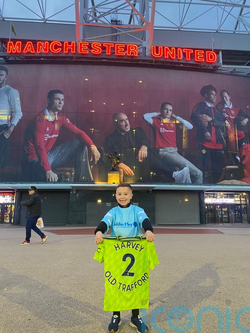 Harvey 2 Old Trafford: Boy, seven, takes on 40-mile walk for cousin with cancer