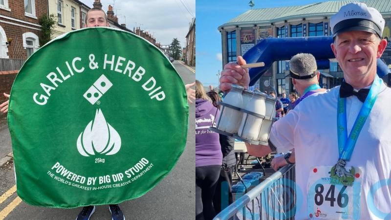 Pizza-dip-on-legs and milkman aim to deliver world records at London Marathon
