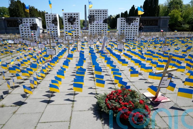 Ukraine flags protest blocks Russian ambassador’s path on Victory Day