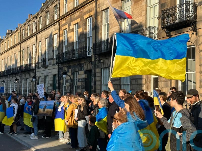 Ukrainians protest outside Russian consulate after major dam damaged