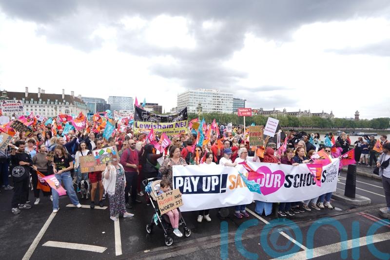 Union warns of general strike in education as teachers march through Westminster