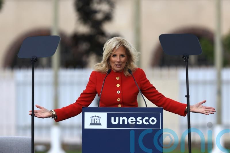 Jill Biden marks US re-entry into Unesco with flag-raising ceremony in Paris