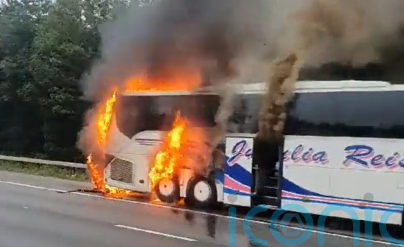 Severe congestion after coach bursts into flames on M25 motorway