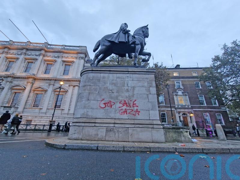 Graffiti daubed on Field Marshal Haig statue in London pro-Palestinian protest