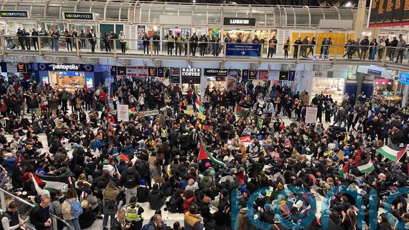 Pro-Palestinian activists stage sit-in at London’s Liverpool Street station