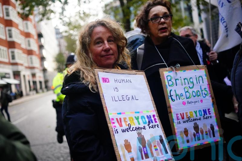 Protesters call on Suella Braverman to stop ‘stirring up hatred and fear’