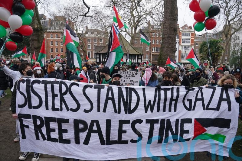Pro-Palestinian protesters march on London’s Oxford Street