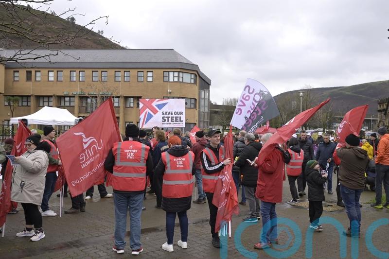 Hundreds of steel workers protest against job losses in South Wales