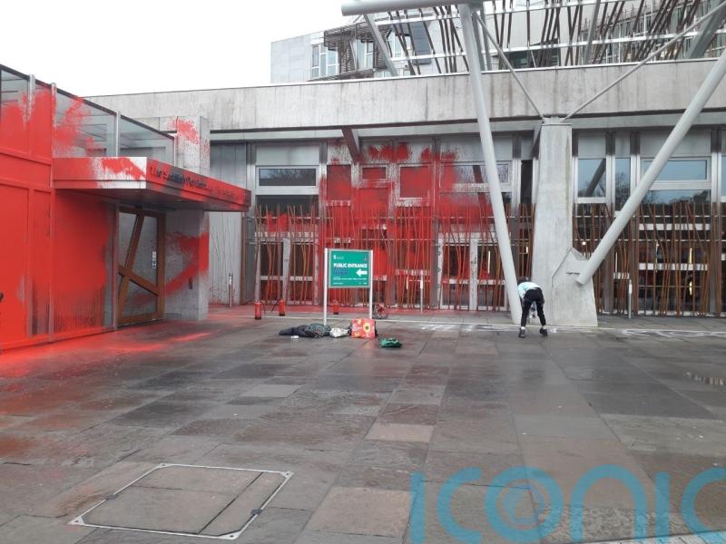 Red paint sprayed on Scottish Parliament in food insecurity protest