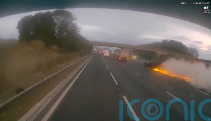 Video captures moment drink driver caused motorway crash