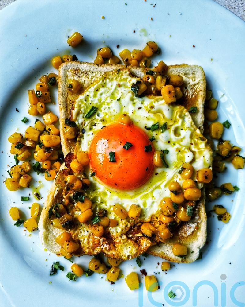 Curried corn and fried eggs on toast recipe