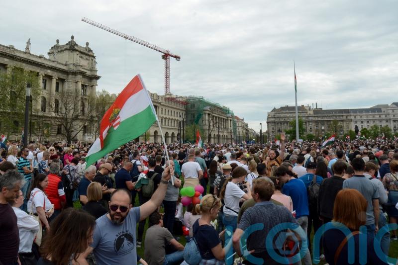 Tens of thousands turn out to back challenger to Hungary’s Orban