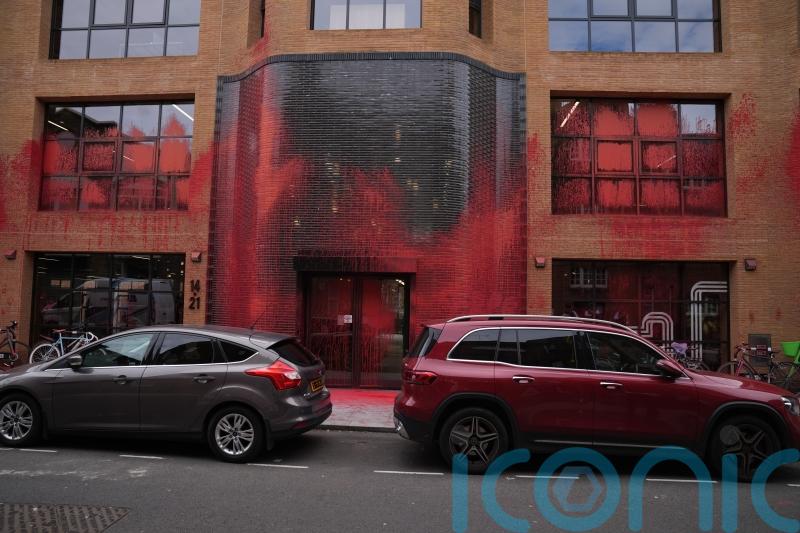 Protesters demanding arms embargo on Israel spray Labour HQ with red paint
