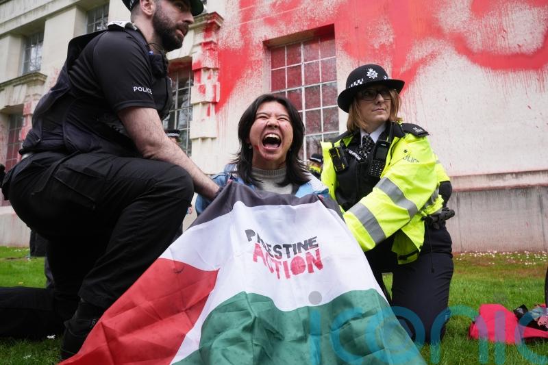 Pro-Palestine protesters spray red paint over Ministry of Defence building