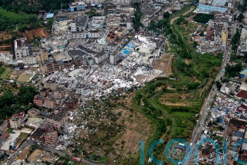 Aerial photos reveal path of devastation after five killed in tornado in China