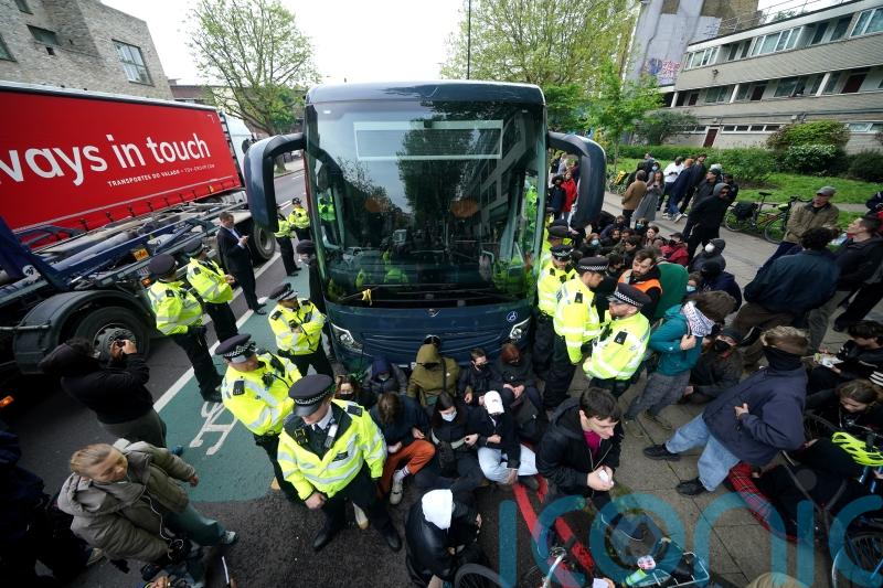 Arrests made as protesters block coach taking asylum seekers to Bibby Stockholm
