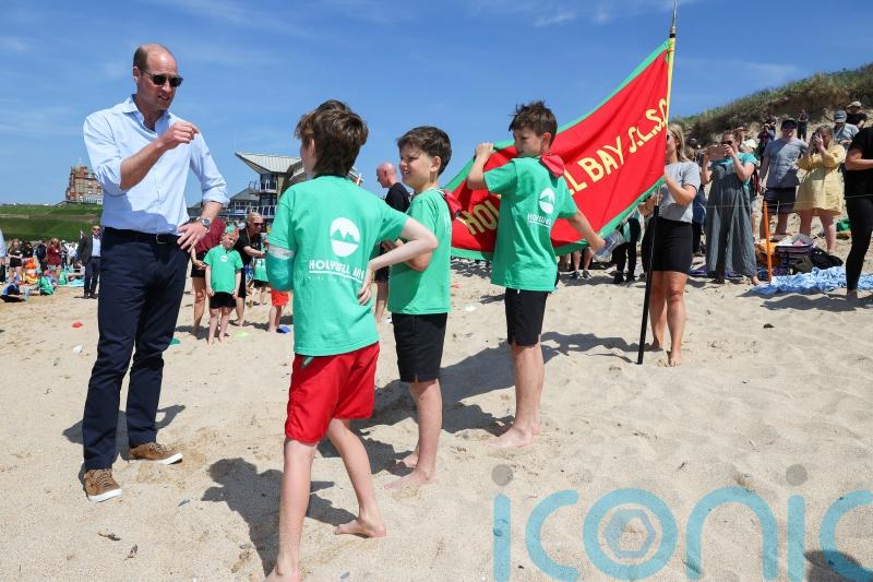 William joins volleyball game on popular Cornwall beach