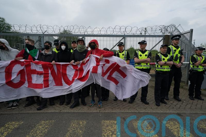 Gaza protesters ‘create own arms embargo’ with blockade outside Thales factory