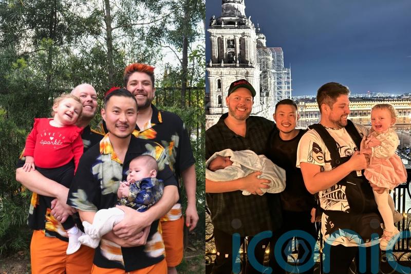 Three gay men seeking legal recognition for adopted daughter and surrogate son to launch throuples parenting consultancy