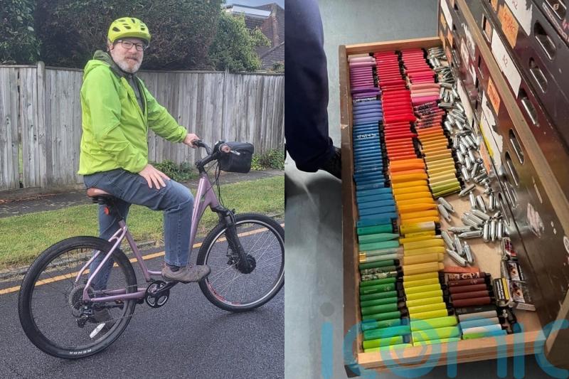 Crafty dad turns ‘ordinary bicycle’ into an e-bike powered by 70 disposable vapes after being quoted £1,200 for new one