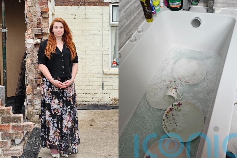 Woman left cleaning dishes in bath and cooking with microwave for months after builders walk out of £20K renovation