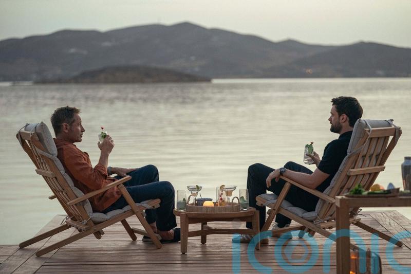 Jack Whitehall and David Duchovny enjoy cocktails in Greece in Malice first look