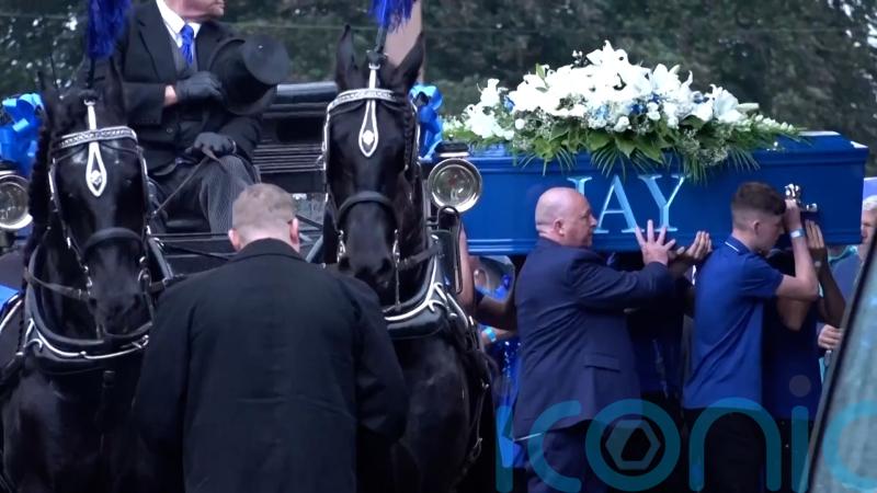 Jay Slater’s friends and family wear blue for funeral of ‘forever 19’ apprentice