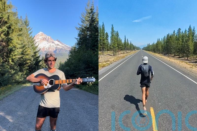 British musician running length of US in 90 days takes inspiration from Russ Cook on journey from Canada to Mexico