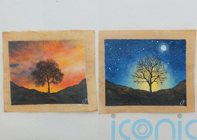 Artist marks year since Sycamore Gap tree felling with painted tea bags tribute