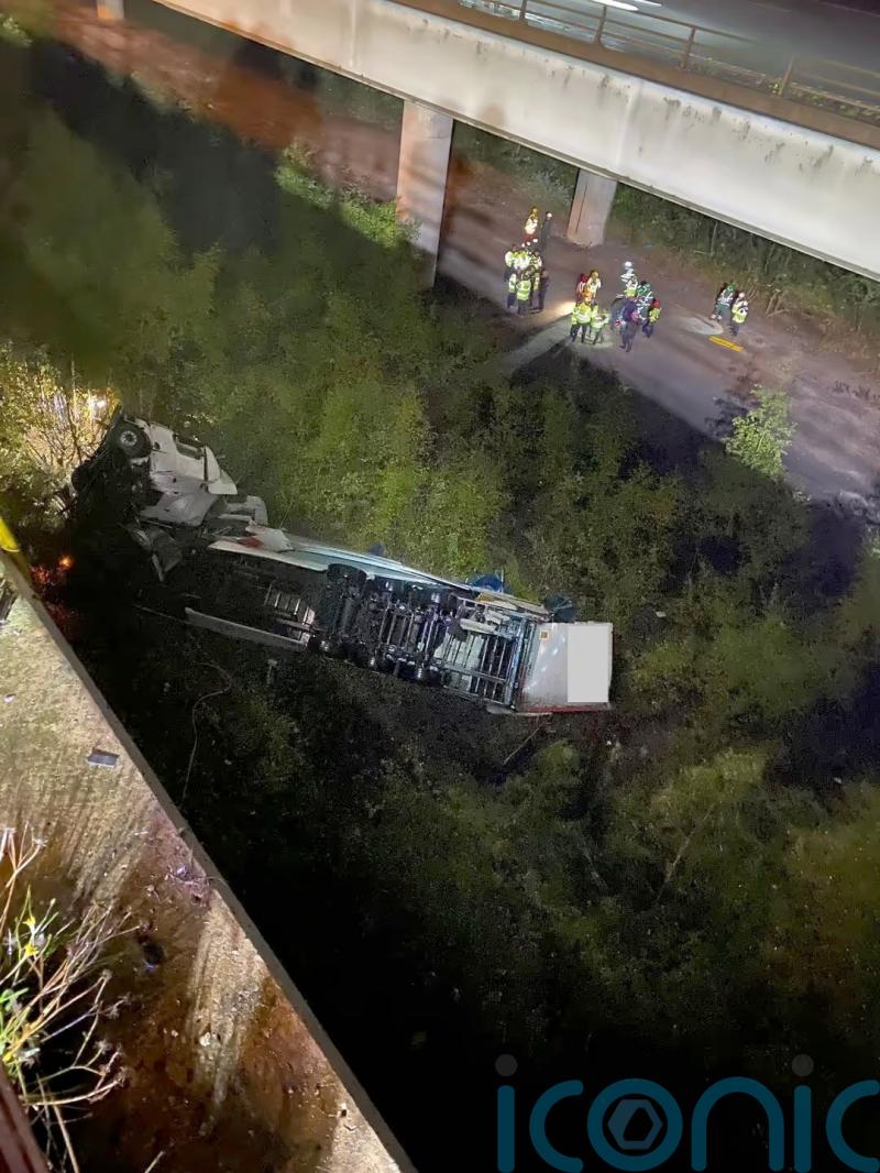 Lorry falls from Cheshire motorway bridge