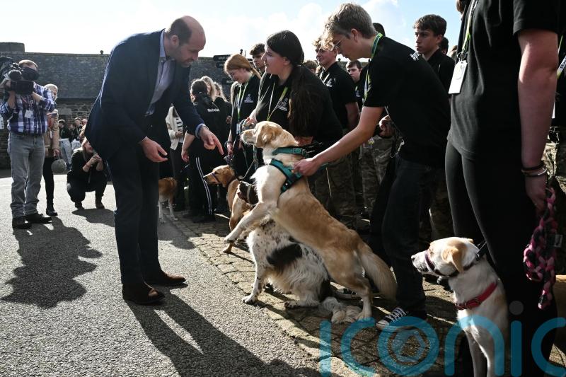 William surprised by cheeky Labrador during college visit