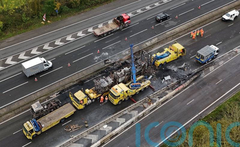 Tesco lorry fire causes long delays on M25