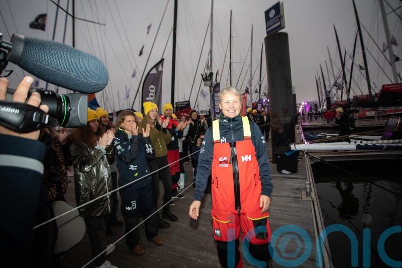 Yachtswoman Pip Hare sets off on solo, non-stop round-the-world race