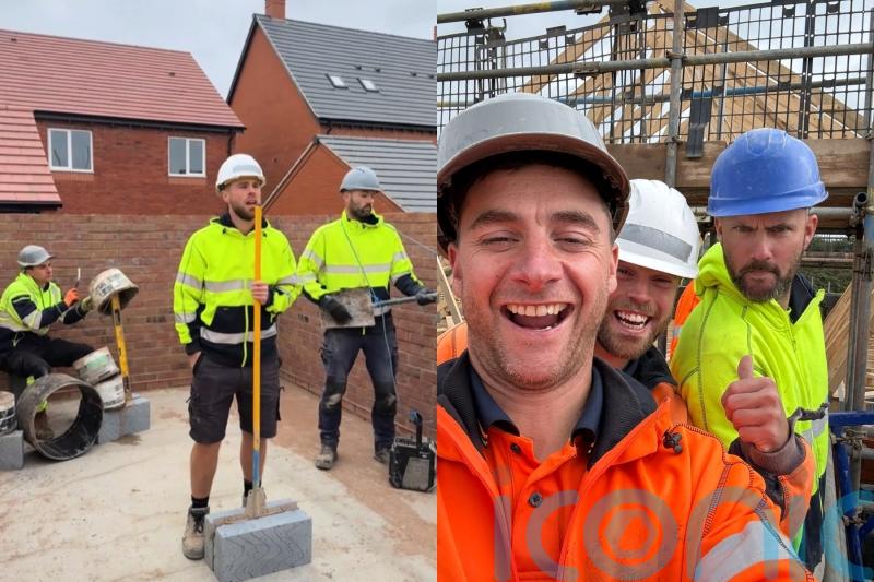 Bricklayers turned TikTok stars who mime songs using building materials as instruments now cannot escape banter at work