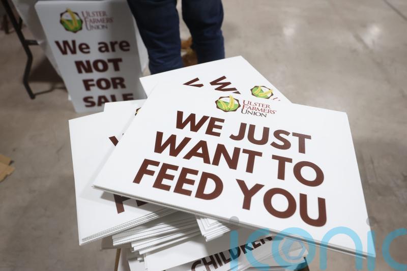 Protest banners at the Ulster Farmers’ Union rally. PHOTO: Liam McBurney/PA.