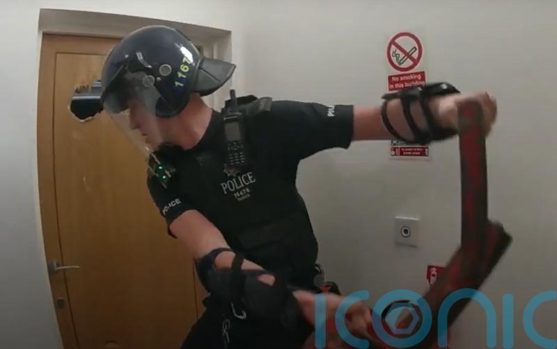 Footage shows moments before police officer was allegedly stabbed