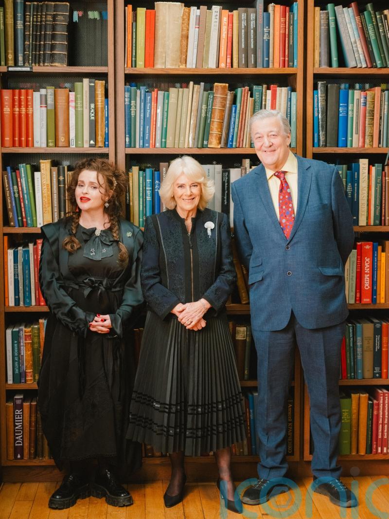 Camilla joins Helena Bonham Carter and Stephen Fry to celebrate historic library
