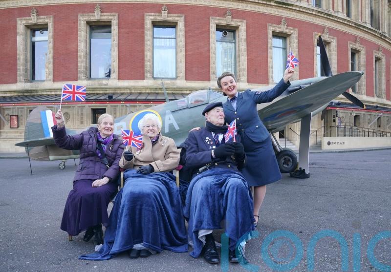 Veterans join countdown to VE Day anniversary with full-size Spitfire replica