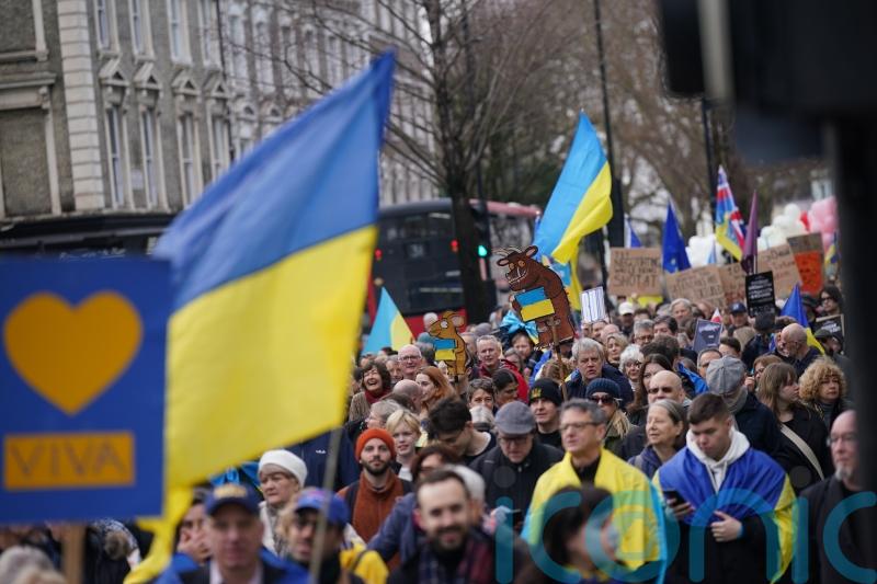 Protesters say ‘don’t betray Ukraine’ as thousands march on Russian embassy