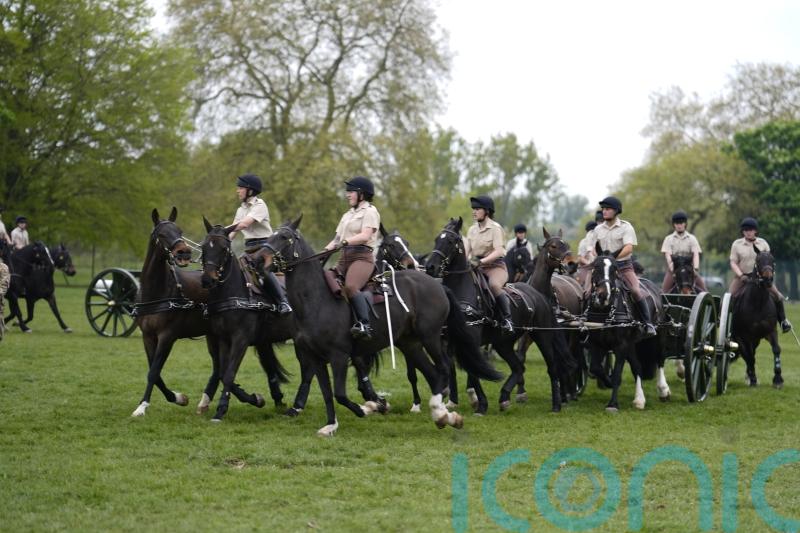 Riders from King&rsquo;s Troop Royal Horse Artillery rehearse complex VE Day routine