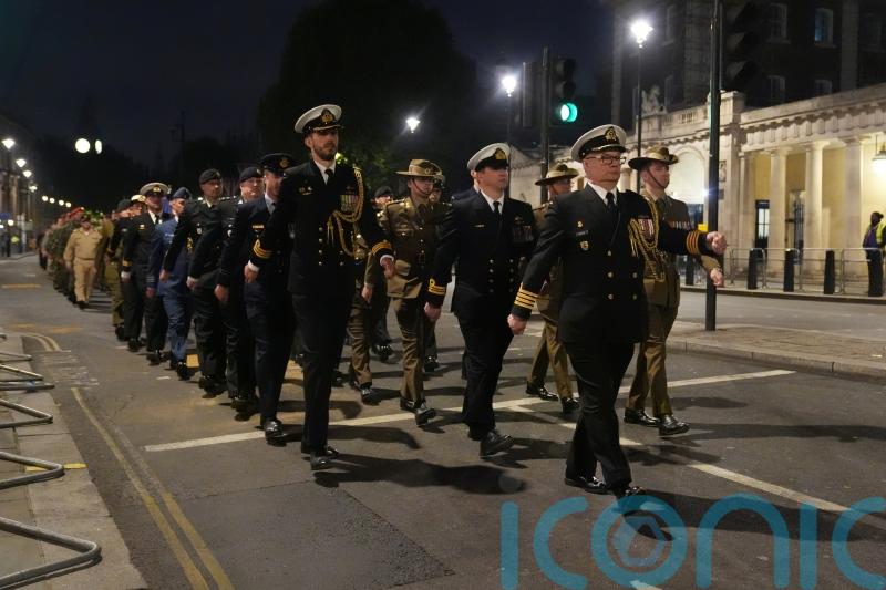 Armed forces parade overnight through London in VE Day dress rehearsal
