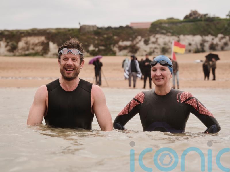James Norton and Rebecca Adlington take part in 10-hour charity swim