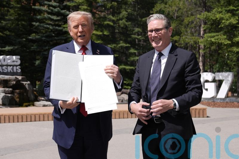 UK-US trade deal is ‘done’, Donald Trump says as he meets Keir Starmer at G7
