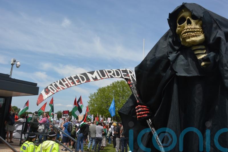 Pro-Palestine protesters demonstrate against supply of F-35 parts to Israel