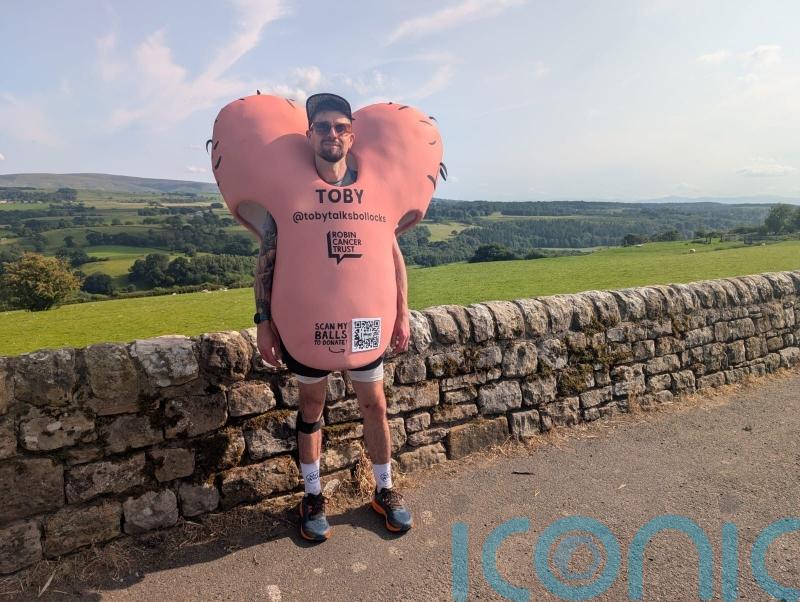 Charity boss runs Hadrian’s Wall in scrotum suit to highlight testicular cancer