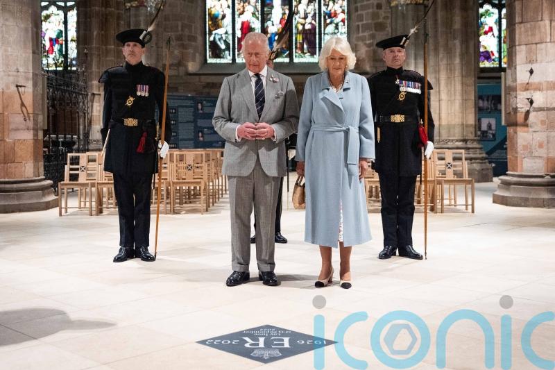 Charles and Camilla attend service to dedicate memorial stone to the late Queen